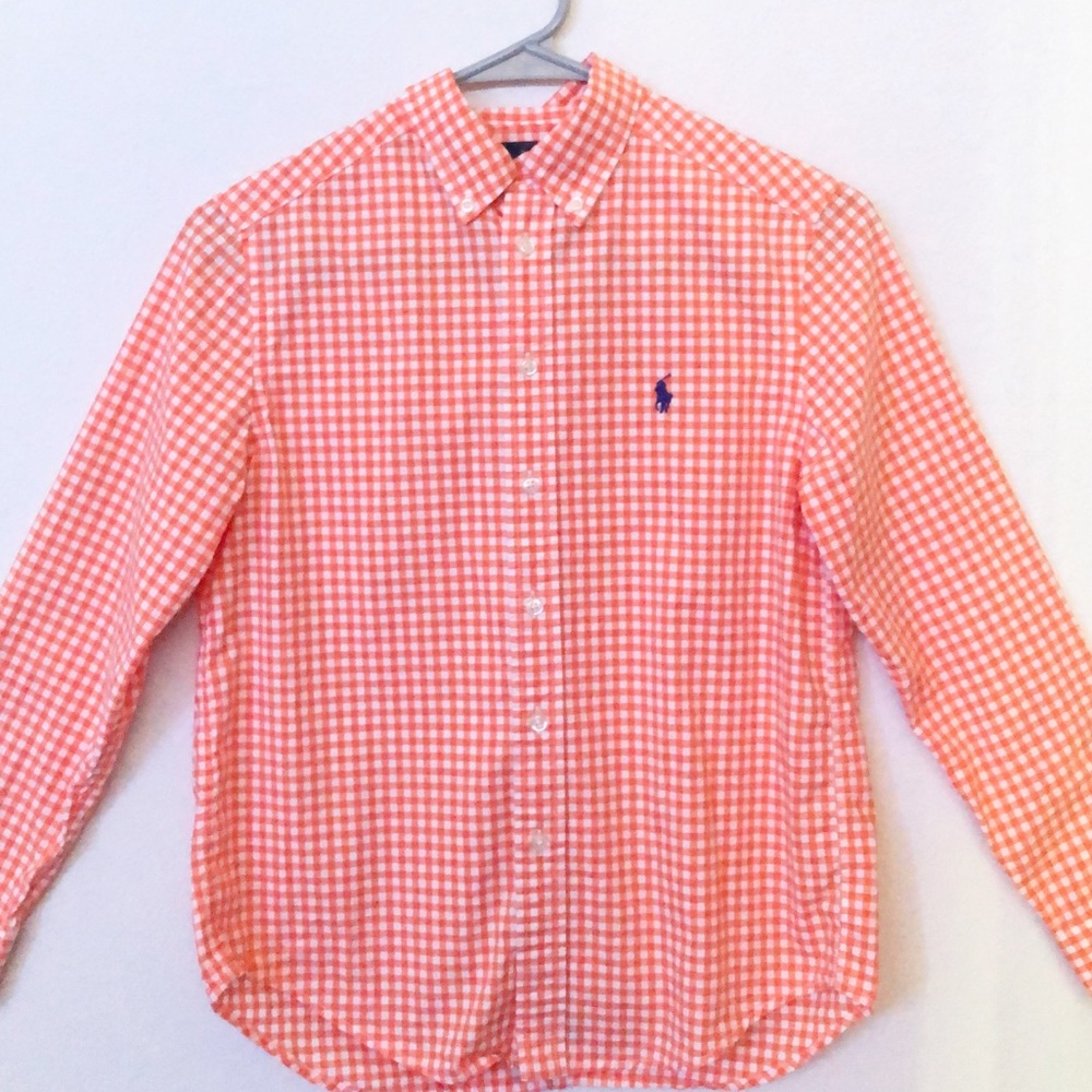 boys orange gingham ralph lauren button down shirt